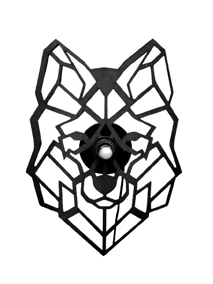 Wolf 3D wall shadow lamp glowing on a dark bedroom wall